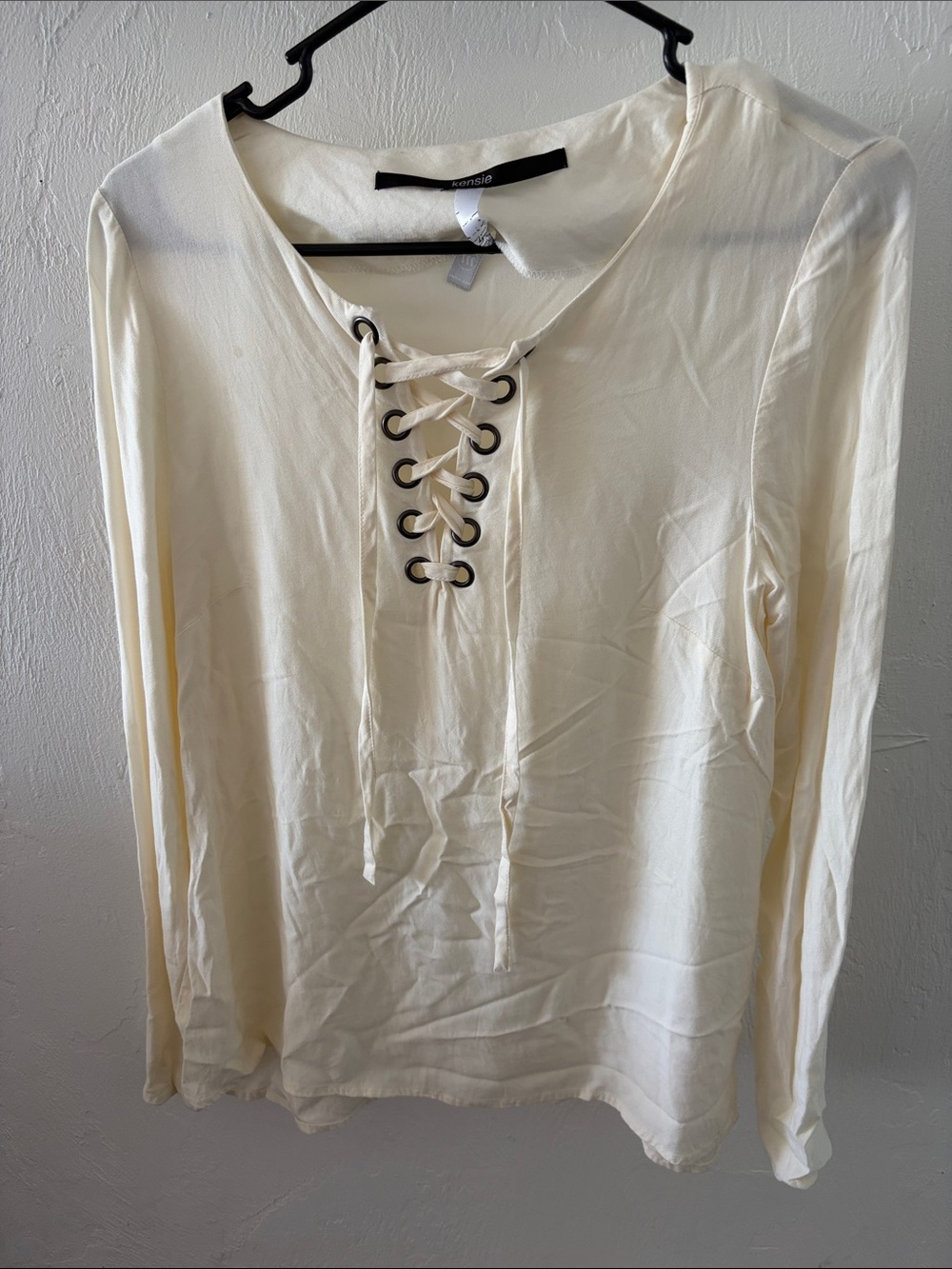Kensie Cream Lace-Up Long Sleeve Top
